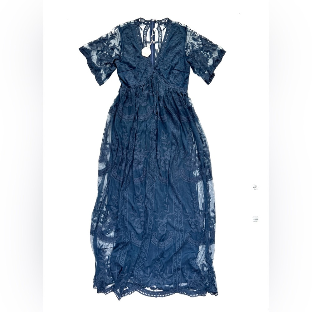 Navy Blue Lace Maternity Maxi Dress- New!